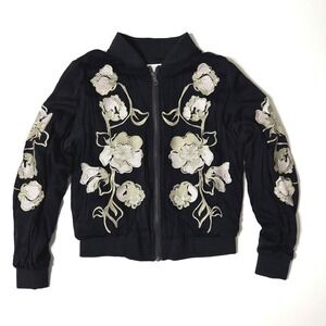NWT Kimchi Blue Urban Outfitters Molly Black Embroidered Floral Bomber Jacket XS